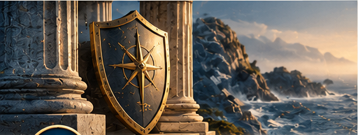 Shield beside classical columns representing risk planning