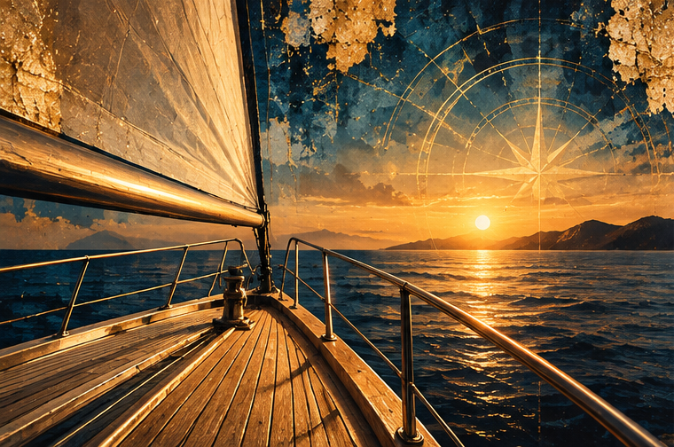 Sailing toward the horizon representing approaching retirement