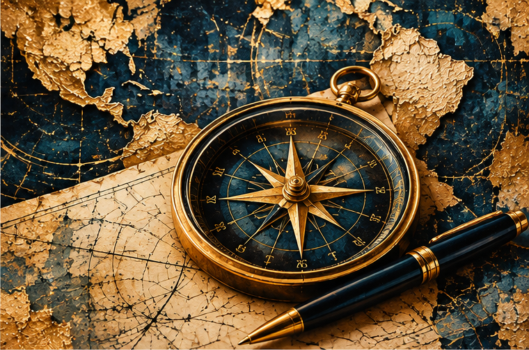 Compass and pen representing direction for business owners